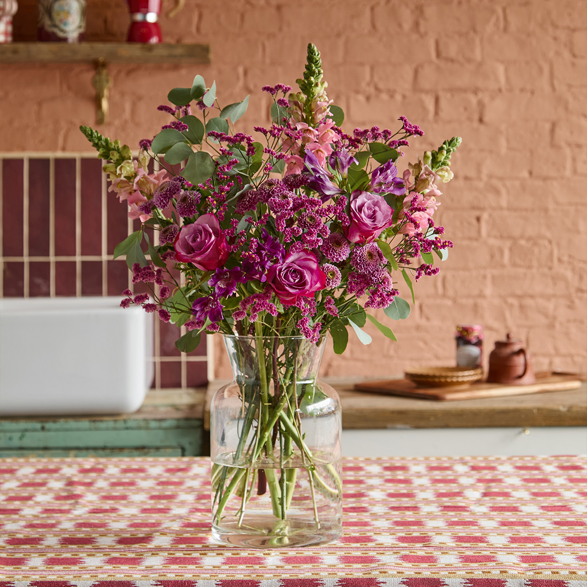 Flower bouquet with lilies & limonium | Send flowers online | Fireside Glow | size: classic image