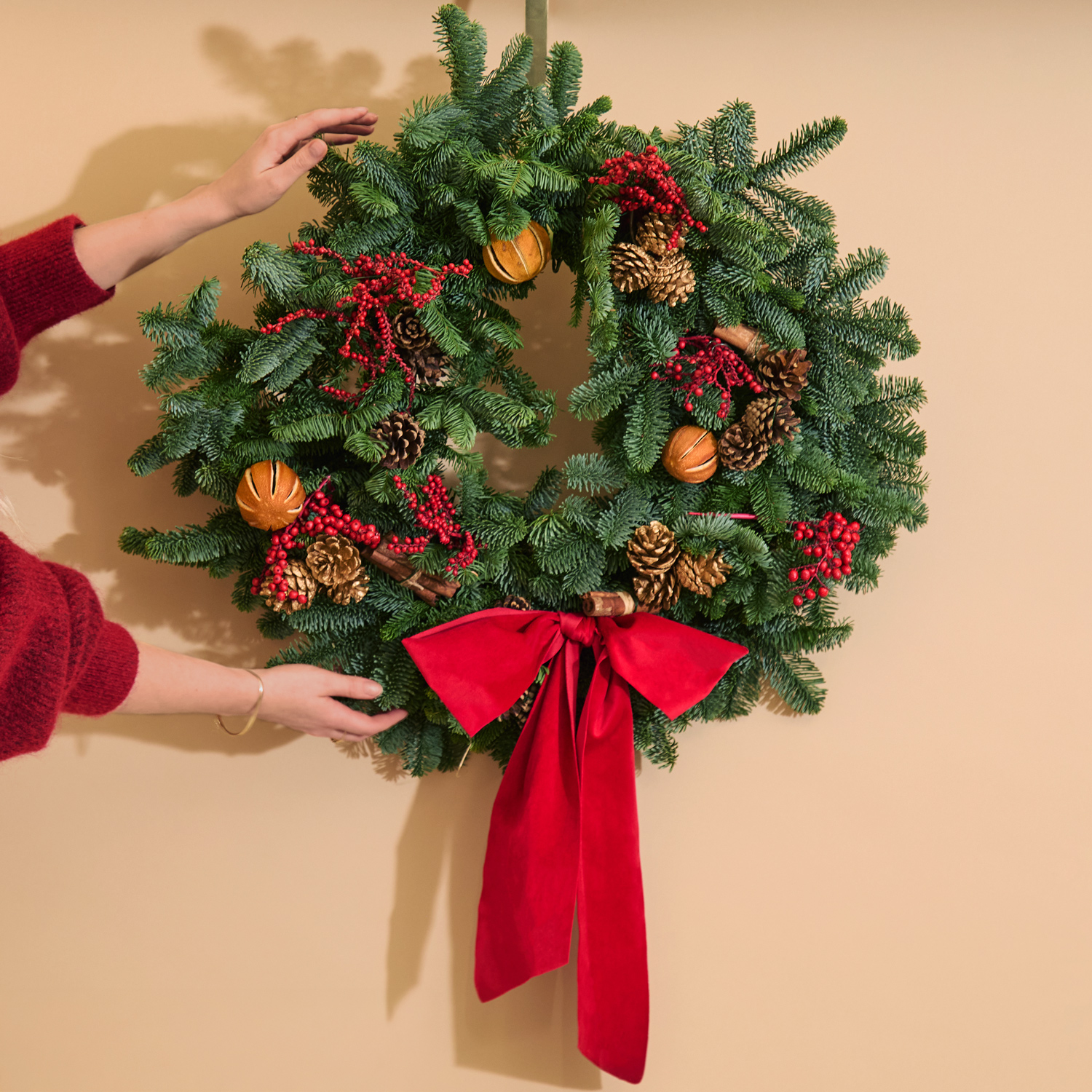 Product Image for Freddie's Flowers | Real Pine Handmade Christmas Wreath for Front Door | Ready To Hang