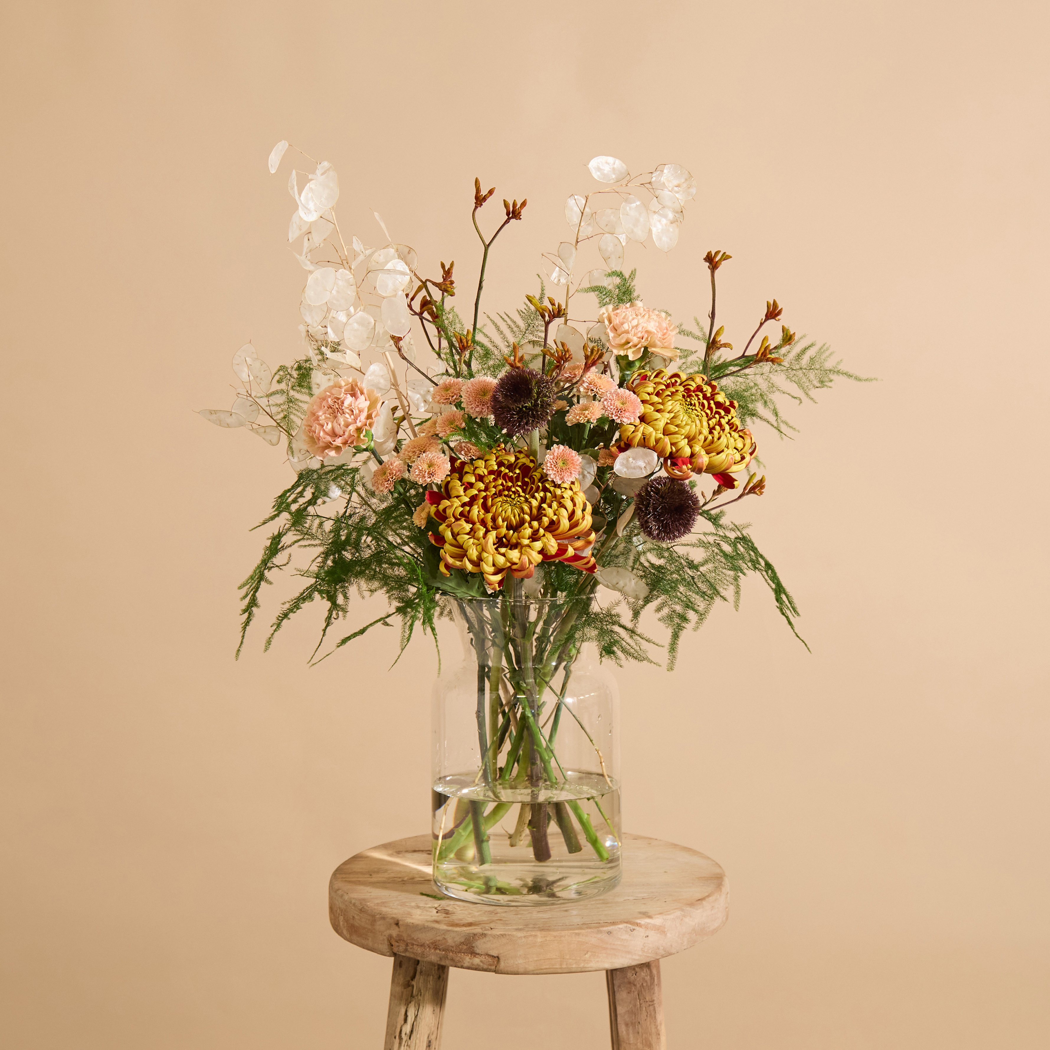 Flower bouquet with celosia & chrysanthemum | Send flowers online | Burgundy Belle | size: classic image
